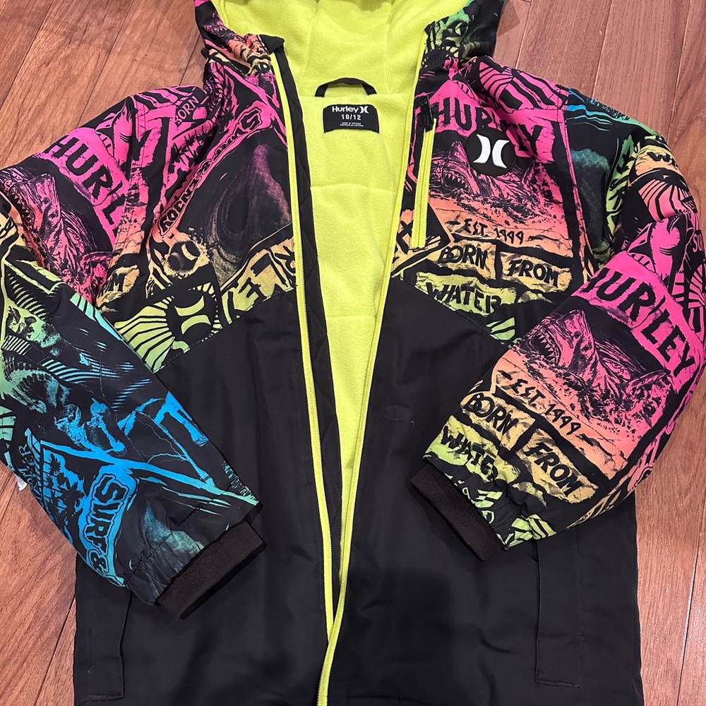 Hurley Neon Yellow and Pink Graphic Jacket